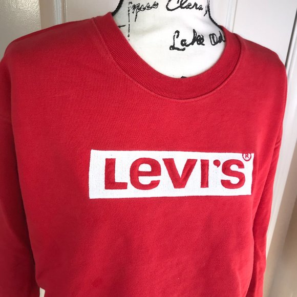 Levi's Women's Cropped Crew Neck Sweatshirt Red ~ Size S - Picture 2 of 9
